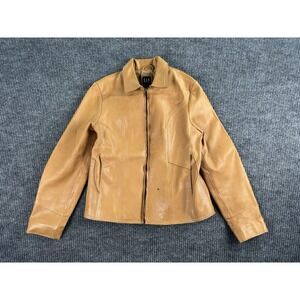 Vintage Gap Jacket Women Medium Beige Tan  Leather Sleek Zip Up Bomber Y2K